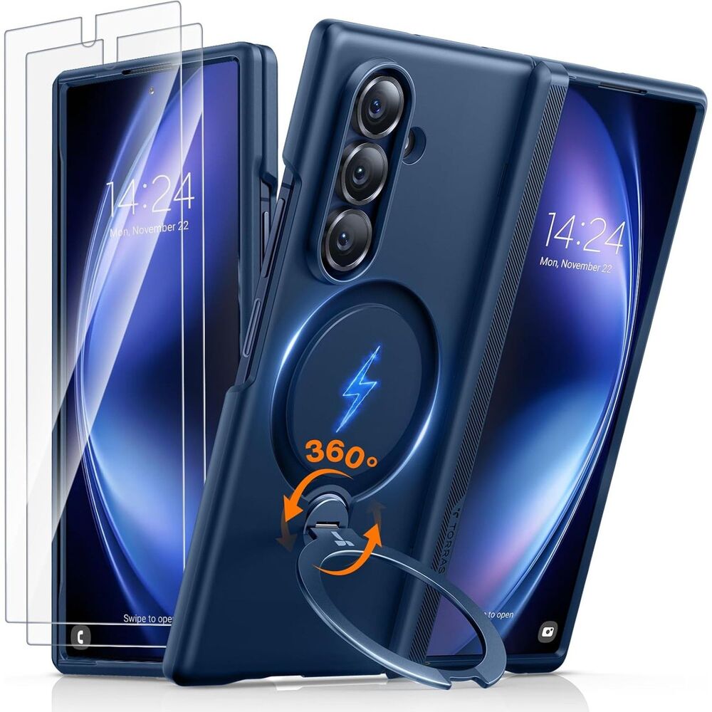 TORRAS 360 Spin Magnetic Stand Case for Samsung Galaxy Z Fold 6 Hinge Cover Blue